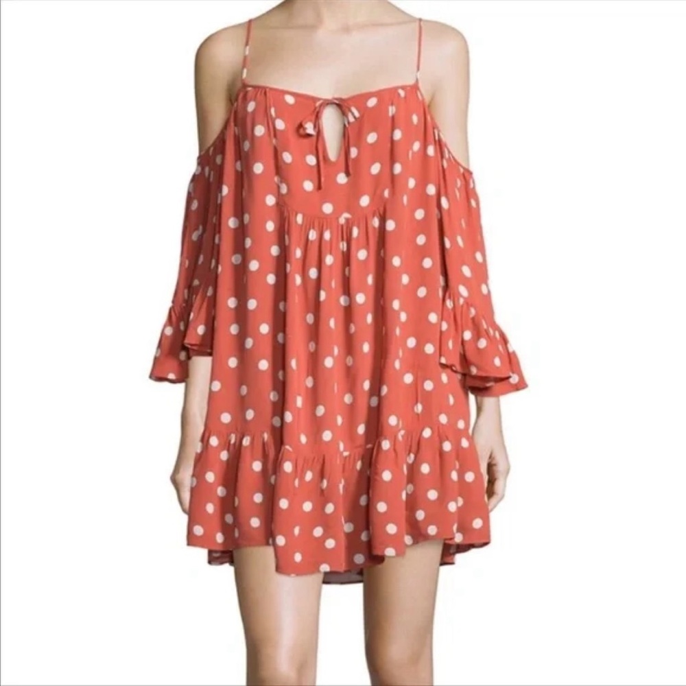Tularosa Red Polka Dot Cold-Shoulder Mini Dress